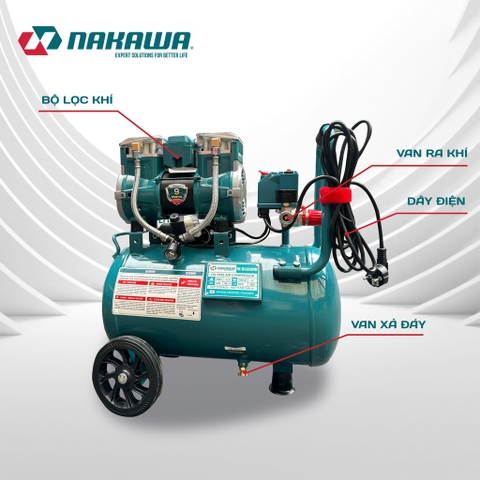 Máy nén khí không dầu, tốc nhanh, siêu êm Nakawa NK-BH1826PRO - 26 lít 1350W