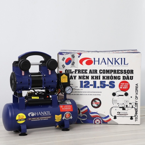 Máy nén khí HANKIL 12-1.5-S 1.5HP Xanh Điện 1 pha (Không dầu,nhanh,dây đồng)