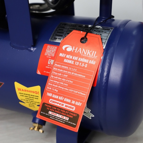 Máy nén khí HANKIL 12-1.5-S 1.5HP Xanh Điện 1 pha (Không dầu,nhanh,dây đồng)