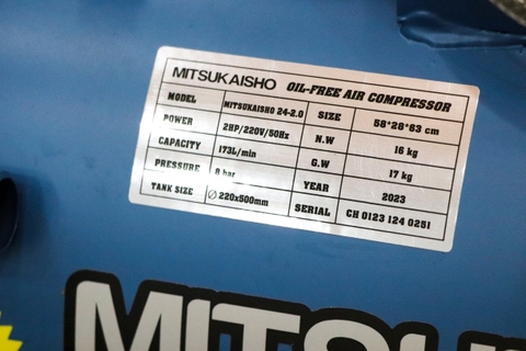 Máy nén khí Mitsukaisho 24-2.0 2.0HP Xanh dương Điện 1 pha (Không dầu,nhanh,dây đồng)