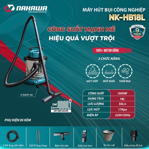 Máy hút bụi công nghiệp NAKAWA NK-HB18L 1600W