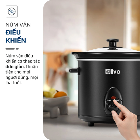 Nồi Nấu Chậm OLIVO SC30 - 3 Mức Nhiệt Cài Sẵn - Điều Khiển Núm Xoay - Lòng Gốm Tráng Men - Nắp Kính Cường Lực - Dung tích 3L