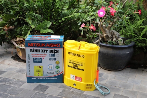 Máy phun thuốc trừ sâu, côn trùng điện Mitsukaisho 20D Vàng Bình ắc qui 12V8Ah