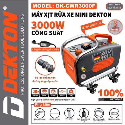 Máy xịt rửa xe mini Dekton có chống giật DK-CWR3000F 3000W