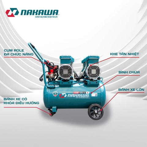 Máy nén khí không dầu, tốc nhanh, siêu êm Nakawa NK-BH5050PRO - 50 lít 3750W