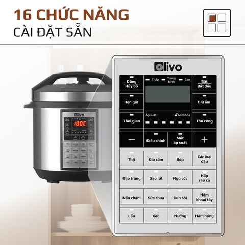 Nồi Áp Suất Điện Đa Năng OLIVO PC60 – 16 Chức Năng – Dung Tích 6L – Công Suất 1000W