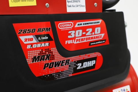 Máy nén khí Oshima 30-2.0 2.0HP Đỏ Điện 1 pha (có dầu, nhanh, dây đồng)