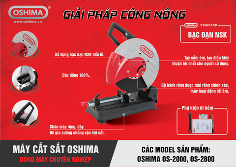 Máy cắt sắt Oshima OS2000 2.0kW Đỏ-xám Điện 1 pha