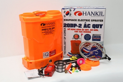 Máy phun thuốc trừ sâu, côn trùng điện HANKIL 20DP- ắc quy Cam Bình ắc quy 12V12Ah