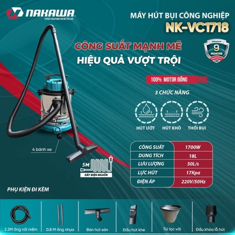 Máy hút bụi công nghiệp NAKAWA NK-VC1718 (1.7Kw-18L)