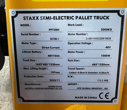 Xe Nâng Điện Tay Thấp Bán Tự Động STAXX PPT20H