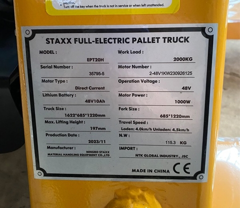 Xe Nâng Điện Tay thấp Tự Động STAXX EPT20H