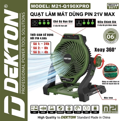 Quạt Dùng Pin 21V Max Dekton M21-Q190XPRO