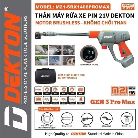 Thân máy rửa xe pin 21V Dekton M21-SRX1406PROMAX