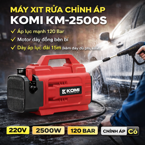 Máy xịt rửa xe chỉnh áp Komi KM-2500S