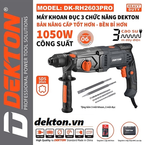 Máy khoan đục 3 chức năng Dekton DK-RH2603PRO 1050W