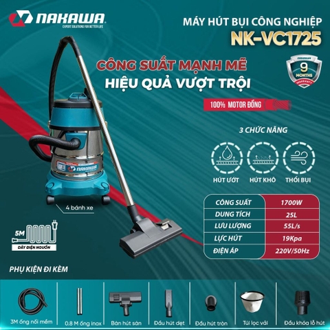 Máy hút bụi công nghiệp NAKAWA NK-VC1725 (1.7Kw-25L)