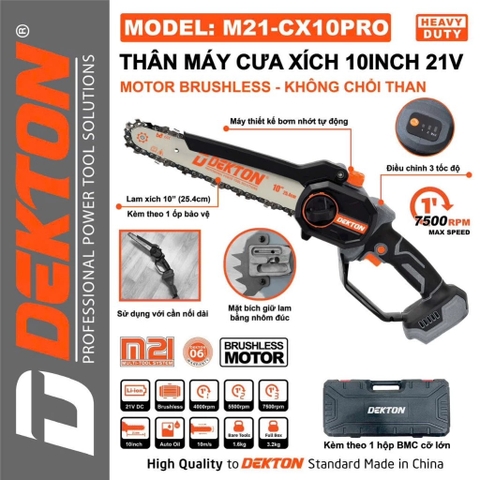 Máy Cưa Xích 10 Inch Dùng Pin 21V Dekton M21-CX10PRO