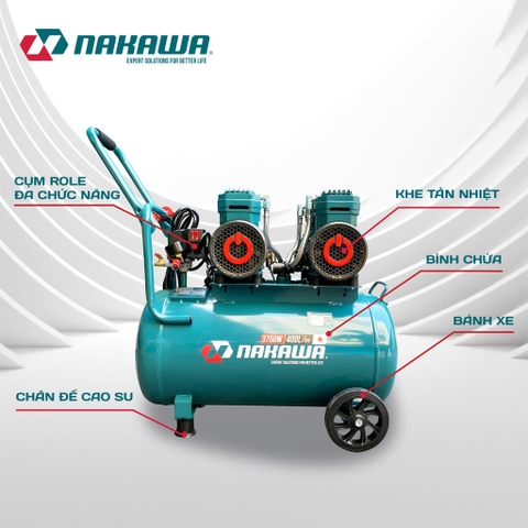 Máy nén khí không dầu, tốc nhanh, siêu êm Nakawa NK-BH5050E - 50 lít 3750W