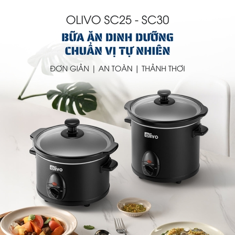 Nồi Nấu Chậm OLIVO SC30 - 3 Mức Nhiệt Cài Sẵn - Điều Khiển Núm Xoay - Lòng Gốm Tráng Men - Nắp Kính Cường Lực - Dung tích 3L