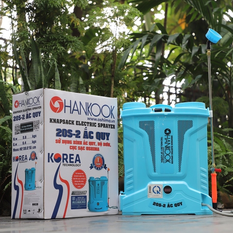 Máy phun thuốc trừ sâu, côn trùng điện HANKOOK 20S-2 ắc quy Xanh Bình ắc quy 12V8Ah