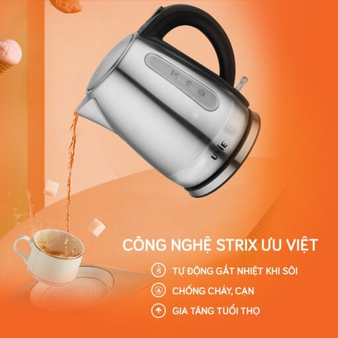 Ấm siêu tốc UNIE UE-300 dung tích 1L, chất liệu inox304 an toàn, vạch chia mức nước dễ quan sát
