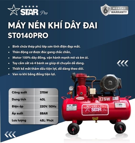 Máy nén khí dây đai STAR ST0140PRO (375W - 40 Lít)