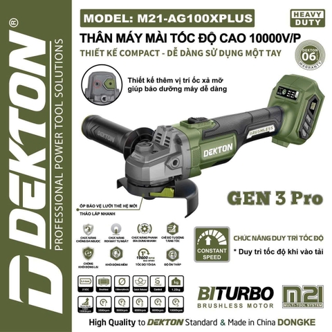 Thân máy mài tốc độ cao 10000v/p dùng pin Dekton M21-AG100XPLUS