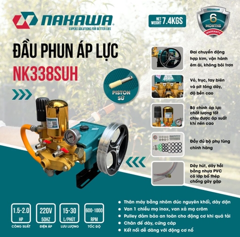 Đầu phun áp lực NAKAWA NK338SUH (1.5 – 2.0HP) Piston Sứ