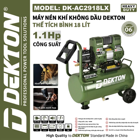 Máy nén khí không dầu Dekton DK-AC2918LX 1.1Hp 18L