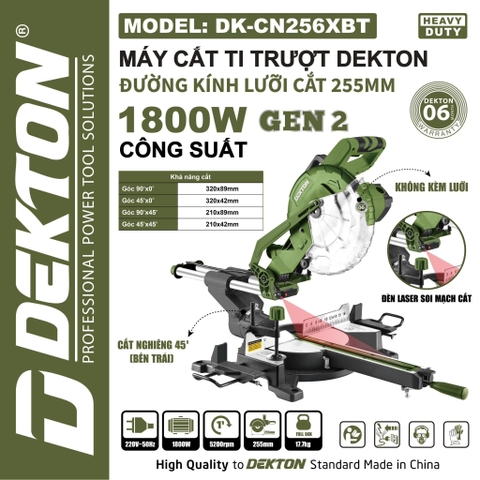 Máy cắt ti trượt Dekton DK-CN256XBT 1800W đường kính lưỡi cắt 255mm