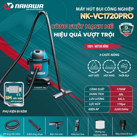 Máy hút bụi công nghiệp NAKAWA NK-VC1720PRO (1.7Kw-20L)