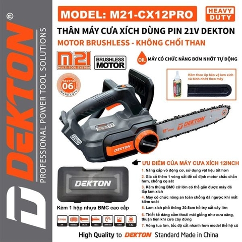 Thân máy cưa xích dùng pin 21V Dekton M21-CX12PRO