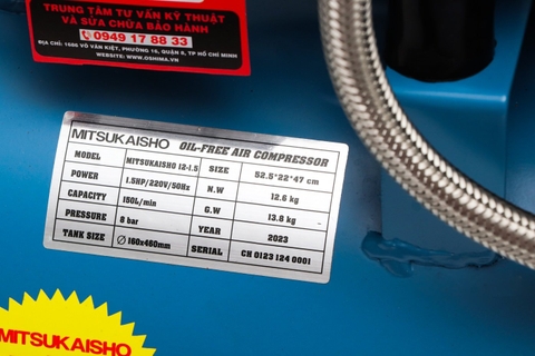 Máy nén khí Mitsukaisho 12-1.5 1.5HP Xanh dương Điện 1 pha (Không dầu,nhanh,dây đồng)