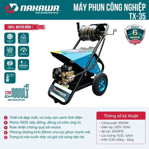 Máy phun áp lực cao công nghiệp Nakawa TX-35 (3.5KW-220V)