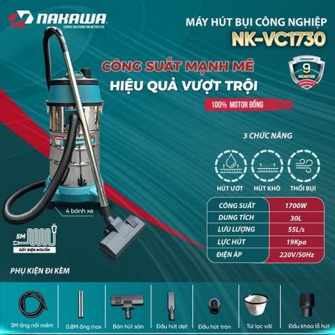 Máy hút bụi công nghiệp NAKAWA NK-VC1730 (1.7Kw-30L)