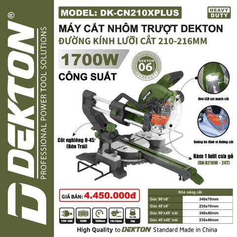 Máy Cắt Nhôm Trượt DEKTON DK-CN210XPLUS 1700W, Tặng Kèm Lưỡi Cắt Gỗ