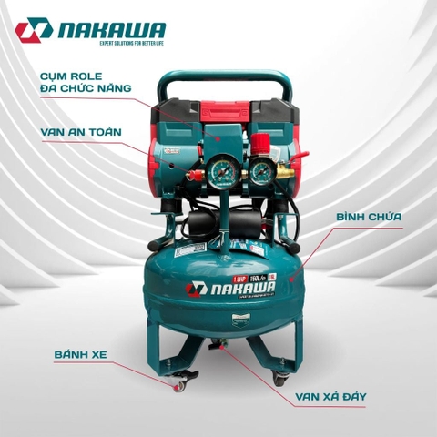 Máy nén khí không dầu, tốc nhanh, siêu êm NAKAWA NK-18H16T - 16 lít