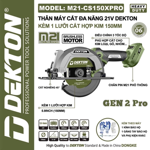 Thân máy cắt đa năng 21V Dekton M21-CS150XPRO kèm 1 lưỡi cắt hợp kim 150mm
