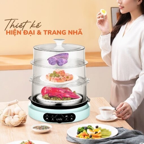 Nồi hấp Unie UE680 dung tích lớn 15L, 3 tầng hấp, gợi ý thời gian hấp