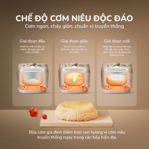 Nồi cơm điện lòng gốm cao cấp UNIE URC818P, Có chế độ cơm cháy độc đáo