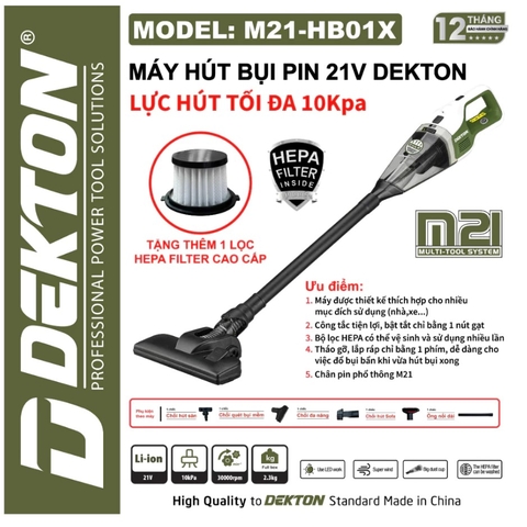 Máy Hút Bụi Dùng Pin 21V 10Kpa Dekton M21-HB01X