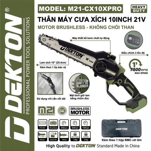 Thân máy cưa xích 10inch 21V Dekton M21-CX10XPRO