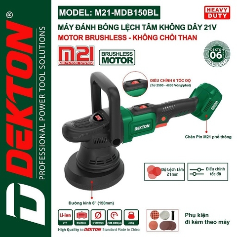Máy đánh Bóng Lệch Tâm Dùng Pin Dekton M21-MDB150BL động Cơ Không Chổi Than