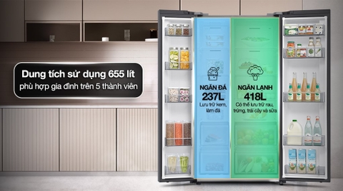 Tủ lạnh Samsung Inverter Side By Side 655 lít RS70F65Q3TSV