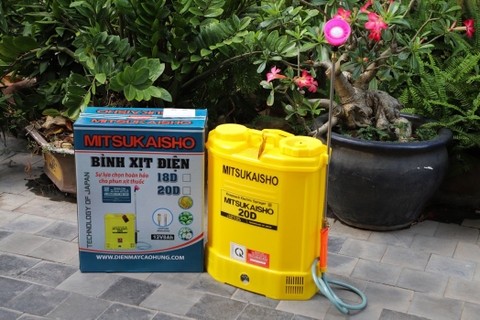 Máy phun thuốc trừ sâu, côn trùng điện Mitsukaisho 20D-ắc qui Vàng