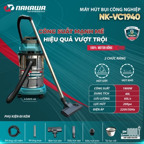 Máy hút bụi công nghiệp NAKAWA NK-VC1940 (1.9Kw-40L)