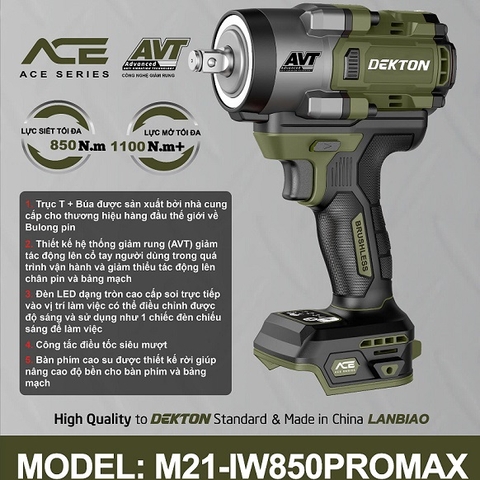 Thân máy vặn bulong dùng pin 21V Dekton M21-IW850PROMAX