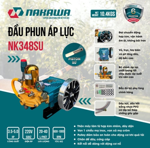 Đầu phun áp lực NAKAWA NK348SU (3.5 – 5.0HP) Piston Sứ