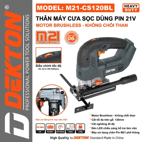 Thân Máy Cưa Sọc Dùng Pin 21V Dekton M21-CS120BL - Cắt Gỗ 120mm